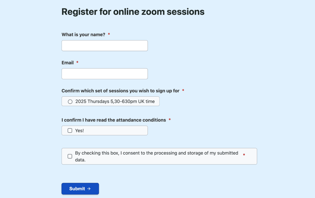 Online Meeting Registration Form